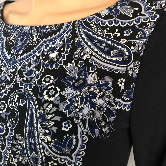 White House Black Market Paisley Shift Dress Black - Picture 3 of 6